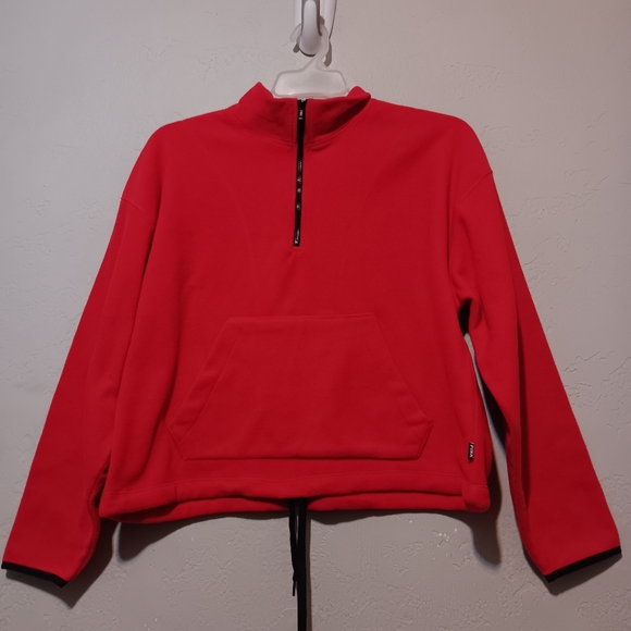 Victoria Secret Pink Polar Fleece Cropped Red SzL Sweatshirt  Half Zip Long Slee - Picture 12 of 12